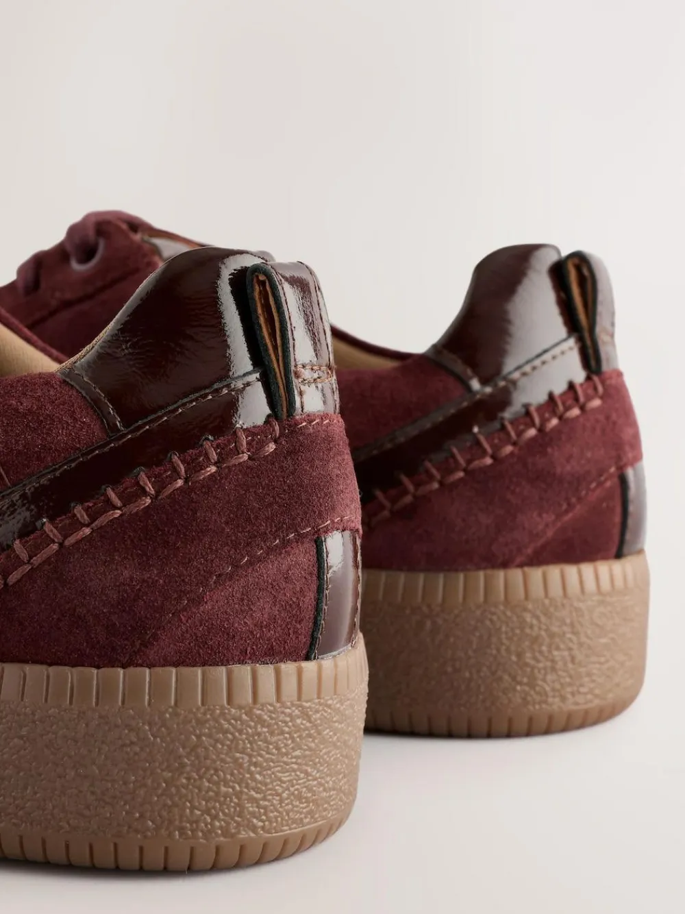 Next Burgundy Red Forever Comfort® Leather Chunky Sole Lace-Up Trainers^Women Sneakers