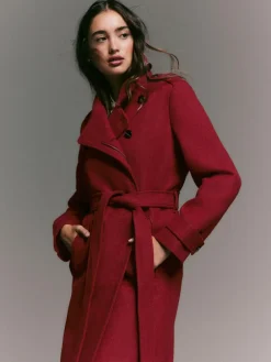 Online Next Formal Funnel Neck Coat Burgundy Red