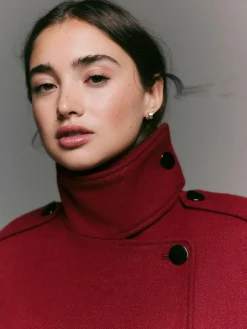 Online Next Formal Funnel Neck Coat Burgundy Red