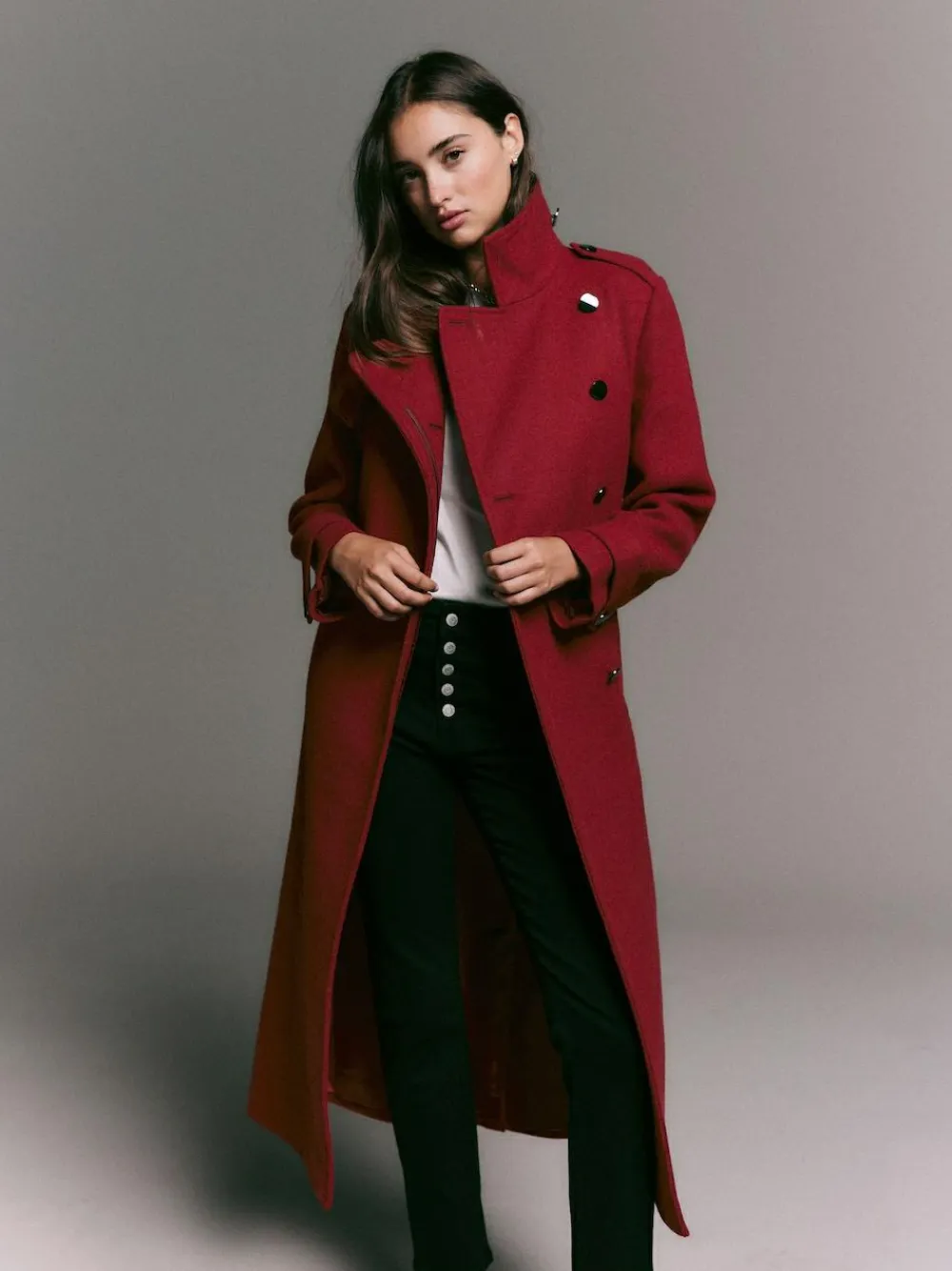 Online Next Formal Funnel Neck Coat Burgundy Red