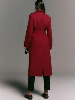 Online Next Formal Funnel Neck Coat Burgundy Red