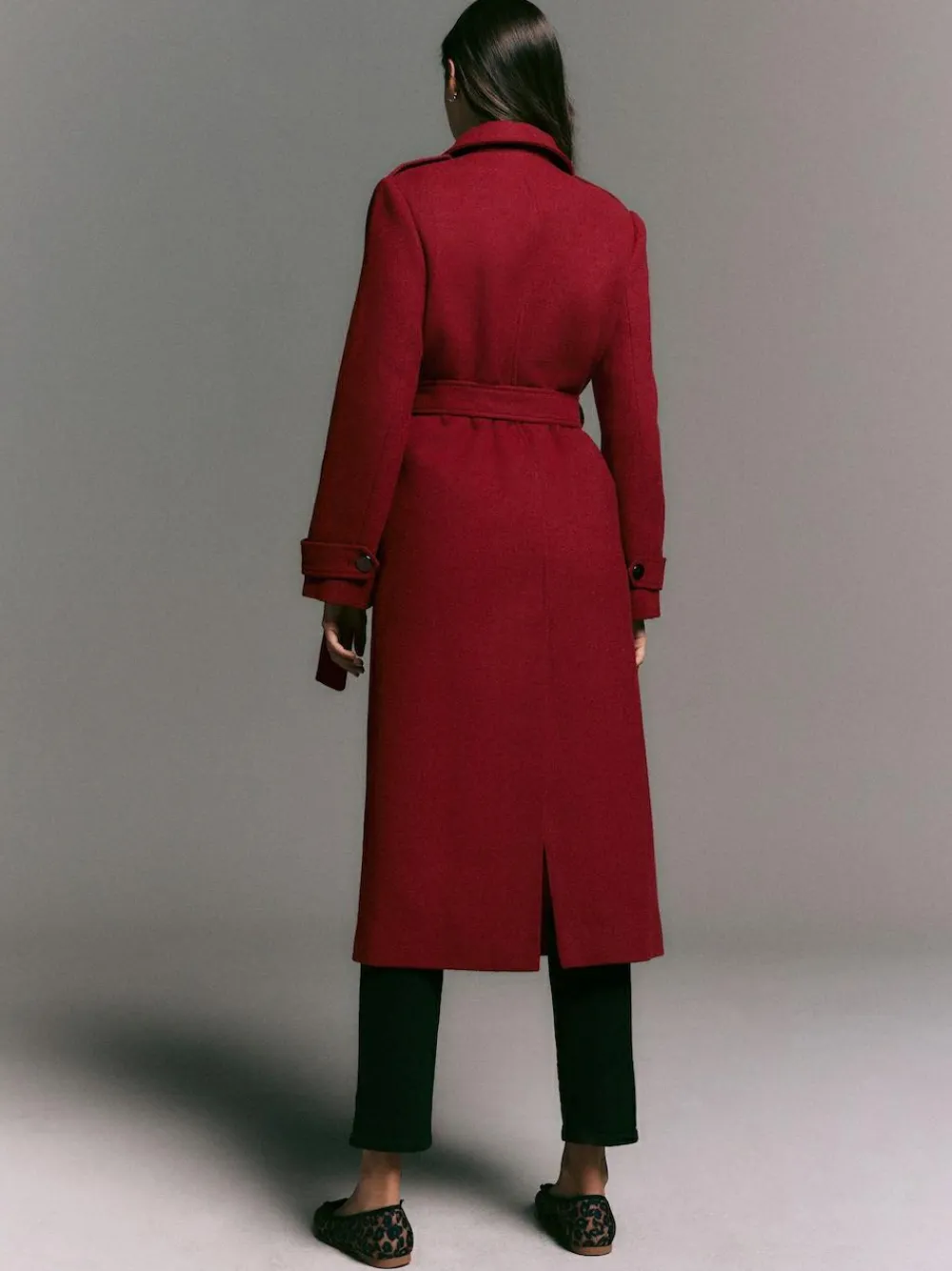 Online Next Formal Funnel Neck Coat Burgundy Red