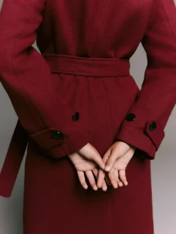 Online Next Formal Funnel Neck Coat Burgundy Red