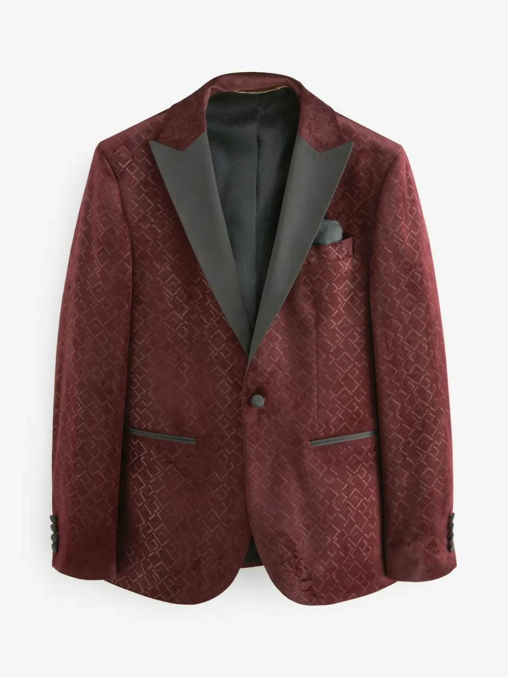 Discount Next Slim Fit Patterned Velvet Blazer Burgundy Red Geometric