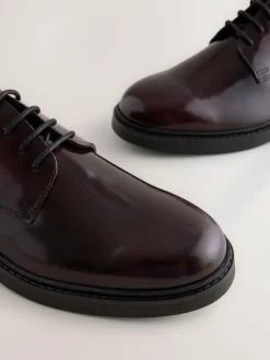 Online Next Hi-Shine Leather Derby Shoes Burgundy Red