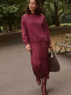 Sale Next 2-In-1 Sweatshirt With Satin Midi Skirt Burgundy Red
