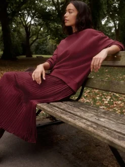 Sale Next 2-In-1 Sweatshirt With Satin Midi Skirt Burgundy Red