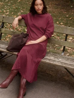 Sale Next 2-In-1 Sweatshirt With Satin Midi Skirt Burgundy Red