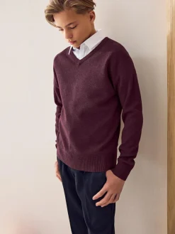 Next Burgundy Red Knitted V-Neck School Jumper (3-16yrs)^BOY Knitwear & Sweaters|Knitwear