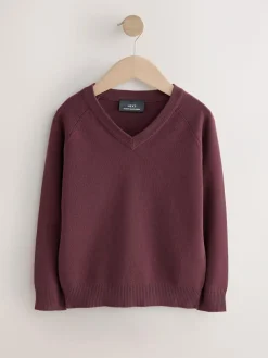 Next Burgundy Red Knitted V-Neck School Jumper (3-16yrs)^BOY Knitwear & Sweaters|Knitwear