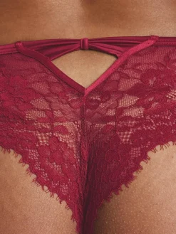 Next Lace Bow Back Knickers Burgundy Red