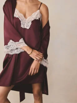 Next Burgundy Red Lace Detail Satin Slip