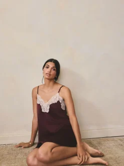 Next Burgundy Red Lace Detail Satin Slip