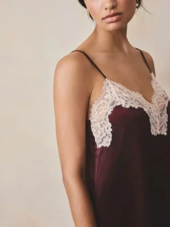 Next Burgundy Red Lace Detail Satin Slip