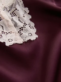 Next Burgundy Red Lace Detail Satin Slip