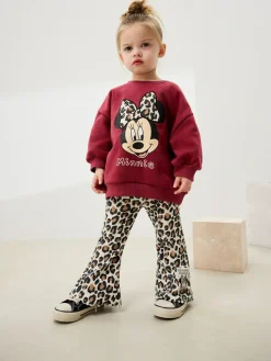 Sale Next Burgundy Red Leopard Minnie Mouse Sweatshirt and Flare Leggings Set (3mths-7yrs)
