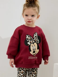 Sale Next Burgundy Red Leopard Minnie Mouse Sweatshirt and Flare Leggings Set (3mths-7yrs)