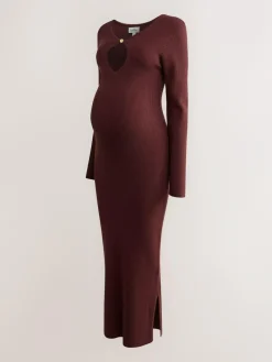 Online Next Maternity Knitted Keyhole Dress Burgundy Red