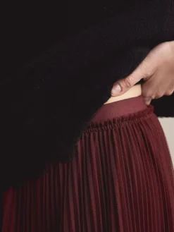 New Next Mesh Pleated Maxi Skirt Burgundy Red