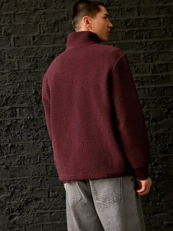 Hot Next Quarter Zip Borg Fleece Burgundy Red