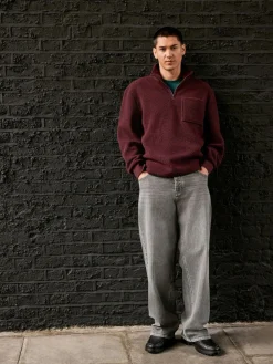 Hot Next Quarter Zip Borg Fleece Burgundy Red