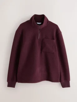 Hot Next Quarter Zip Borg Fleece Burgundy Red