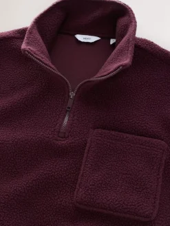 Hot Next Quarter Zip Borg Fleece Burgundy Red