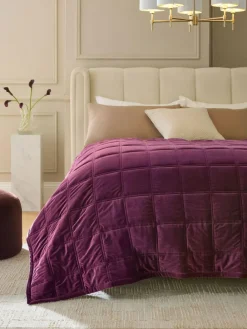 Next Burgundy Red Quilted Lustre Velvet Bedspread^ Cushions & Throws