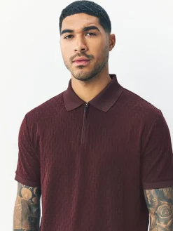 Next Burgundy Red Regular Fit N.Premium Smart Jaquard Polo Shirt^ Tops & T-Shirts