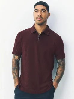 Next Burgundy Red Regular Fit N.Premium Smart Jaquard Polo Shirt^ Tops & T-Shirts