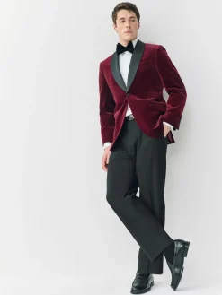 New Next Regular Fit Signature Pontoglio Italian Velvet Blazer With Shawl Lapel Burgundy Red