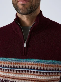 New Next Burgundy Red Regular Fit Fairisle Pattern Chest Block Zip Neck Jumper