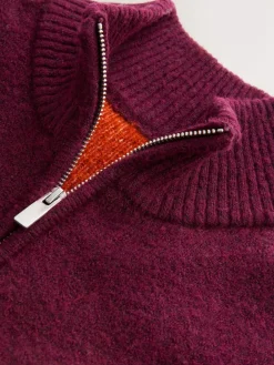 New Next Burgundy Red Regular Fit Fairisle Pattern Chest Block Zip Neck Jumper