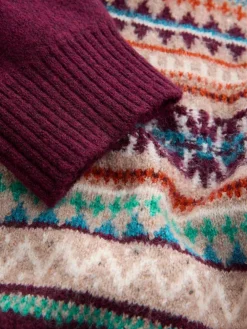 New Next Burgundy Red Regular Fit Fairisle Pattern Chest Block Zip Neck Jumper