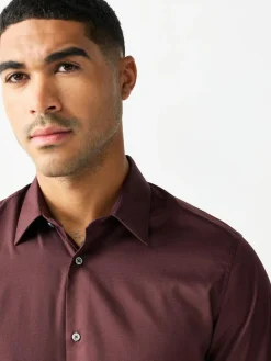 Next Burgundy Red Regular Fit Easy Care Textured Single Cuff Smart Shirt^ Shirts