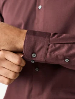 Next Burgundy Red Regular Fit Easy Care Textured Single Cuff Smart Shirt^ Shirts
