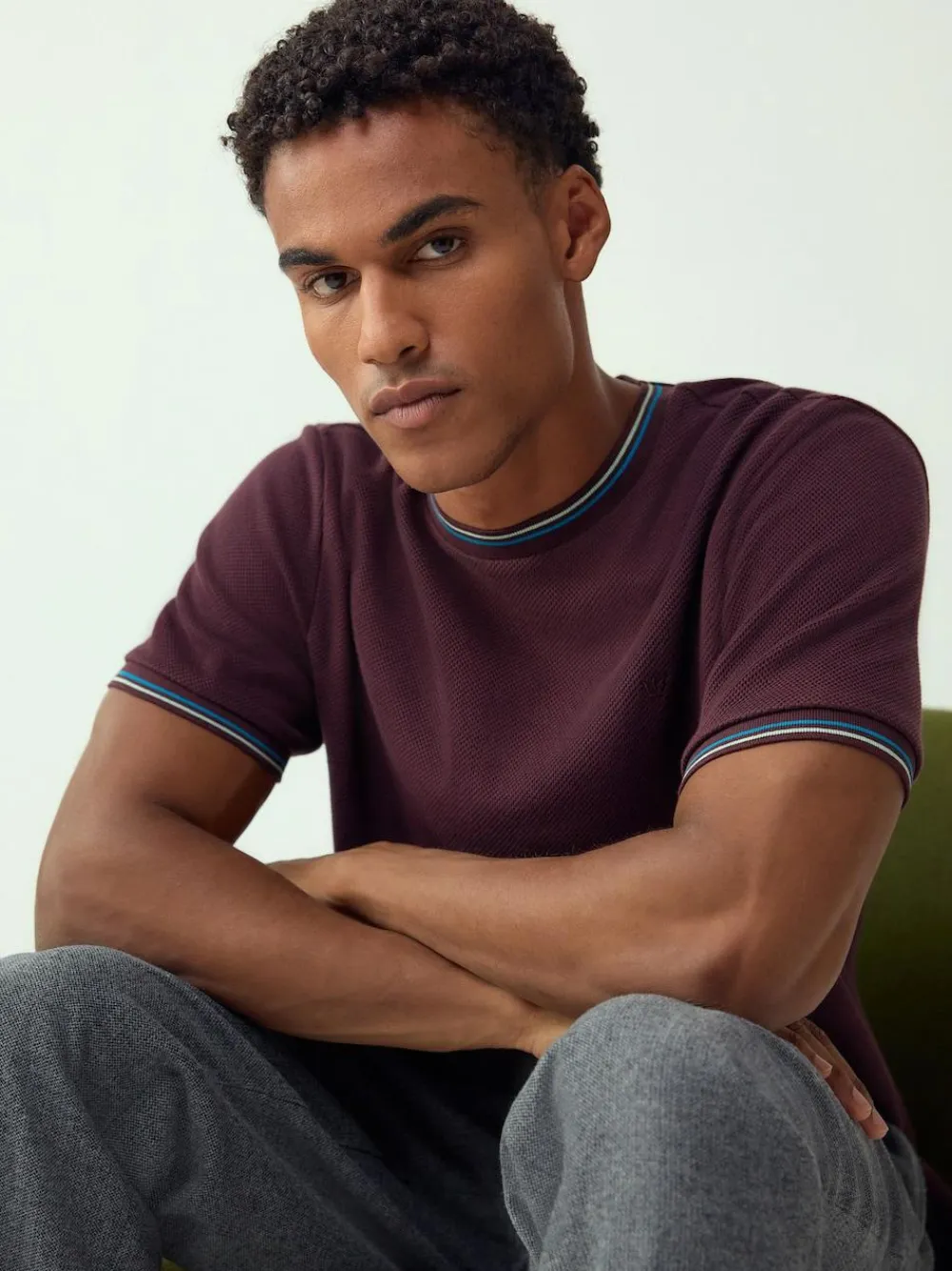 Next Regular Fit & 100% Cotton Textured Tipped T-Shirt^ Tops & T-Shirts