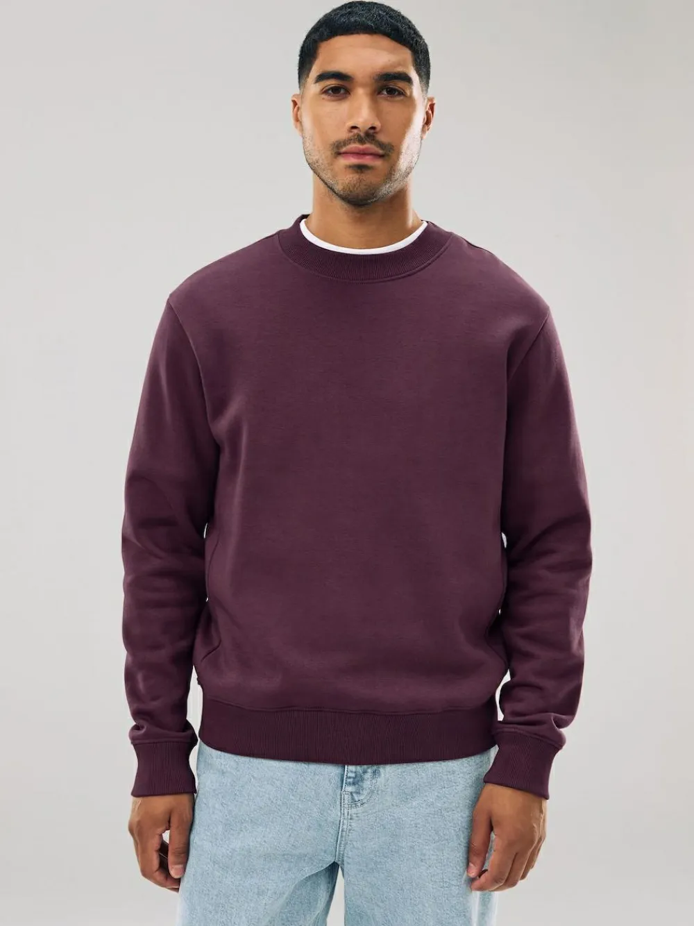 Next Burgundy Red Regular Fit Heavyweight Cotton Rich Crew Neck Sweatshirt^ Nightwear|Sweatshirts & Hoodies