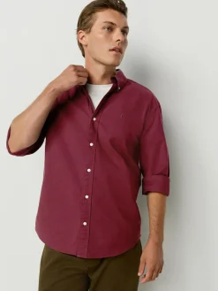 Next Burgundy Red Slim Fit Long Sleeve Oxford Shirt