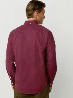 Next Burgundy Red Slim Fit Long Sleeve Oxford Shirt