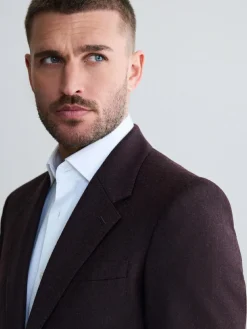 Discount Next Slim Fit Signature Zignone Italian Wool Cashmere Blend Flannel Suit Jacket Burgundy Red