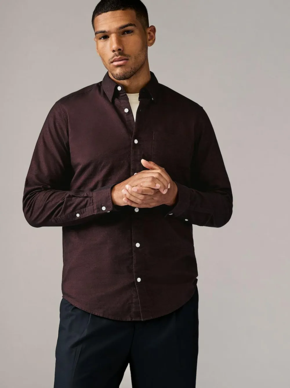 New Next Burgundy Red Soft Touch Oxford Long Sleeve Shirt