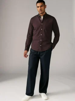 New Next Burgundy Red Soft Touch Oxford Long Sleeve Shirt