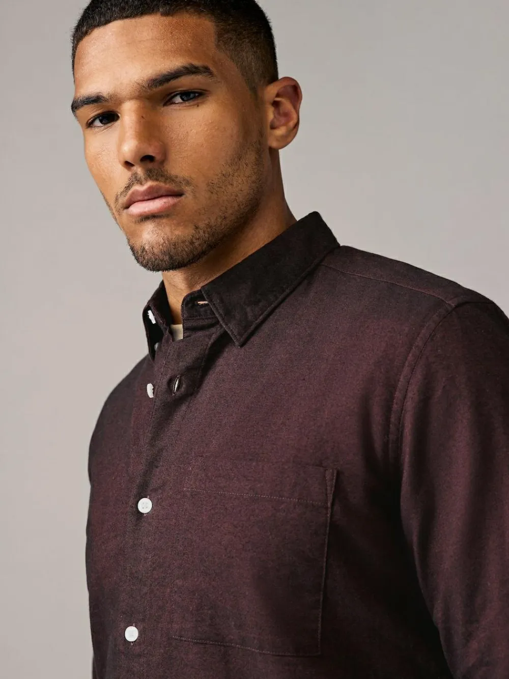 New Next Burgundy Red Soft Touch Oxford Long Sleeve Shirt