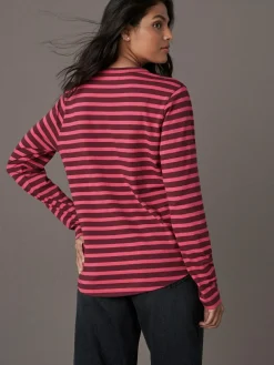 Next Burgundy Red Stripe Long Sleeve Crew Neck T-Shirt^Women Nightwear|Tops & T-Shirts