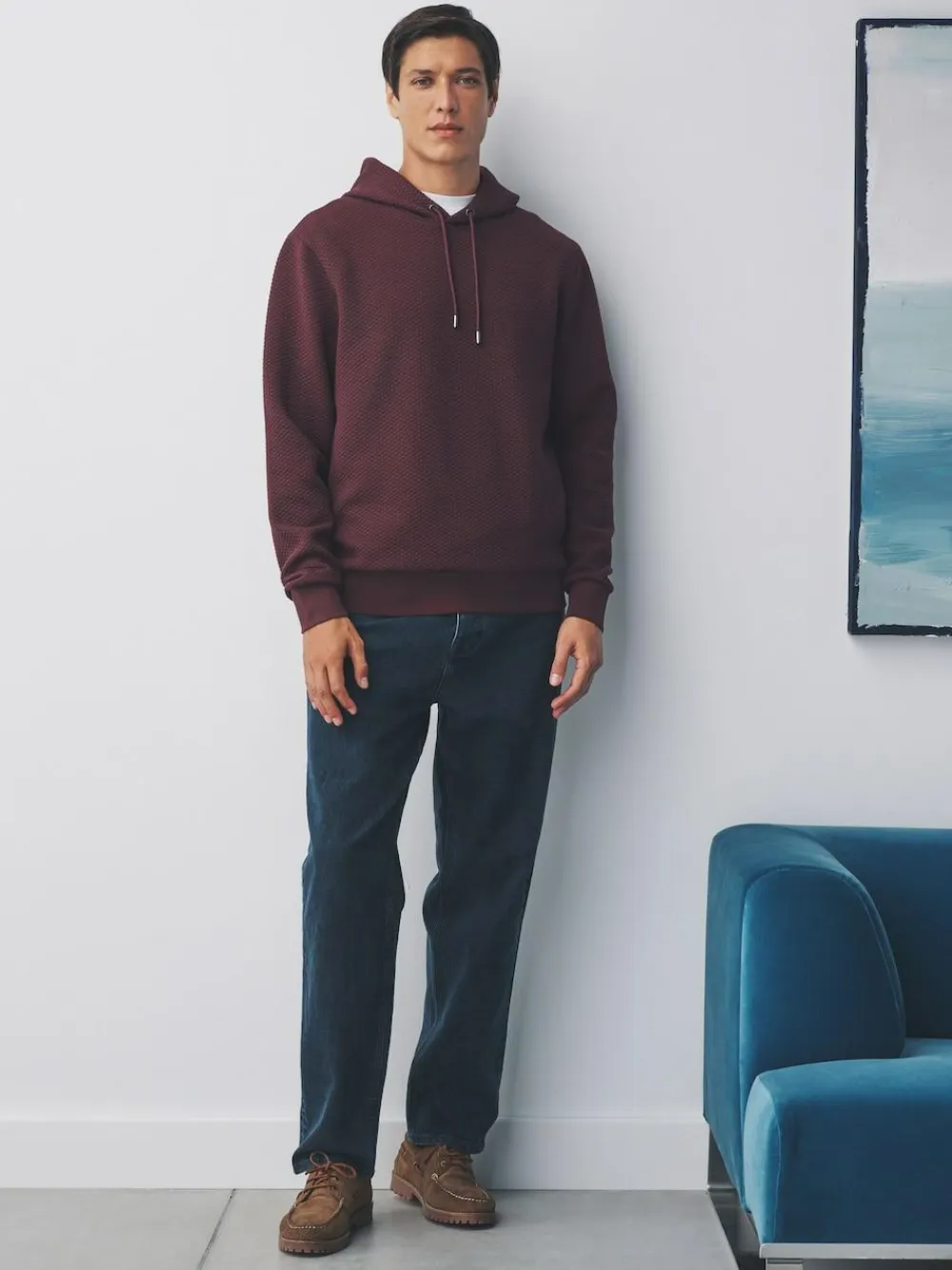 Online Next Burgundy Red Textured Overhead Hoodie