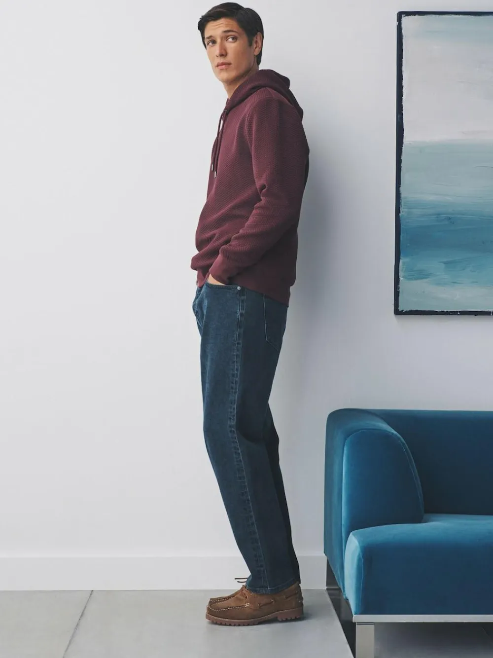 Online Next Burgundy Red Textured Overhead Hoodie