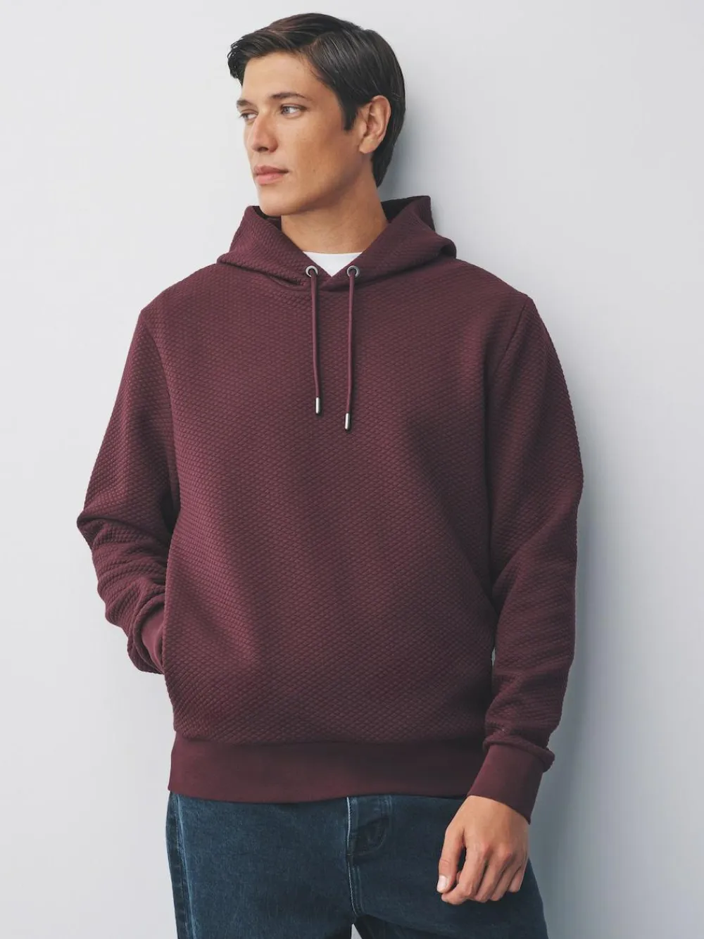 Online Next Burgundy Red Textured Overhead Hoodie