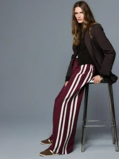 Outlet Next Wide Leg Side Stripe Trousers Burgundy Red