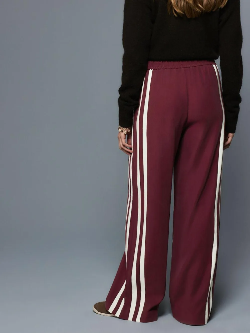 Outlet Next Wide Leg Side Stripe Trousers Burgundy Red